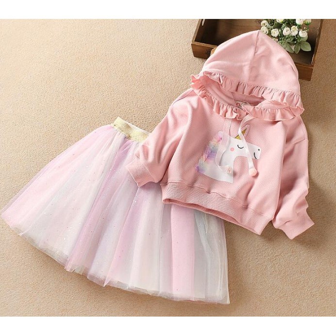 CHUBBI 29 Setelan Set Anak Perempuan Tutu Unicorn Hoodie Sweater