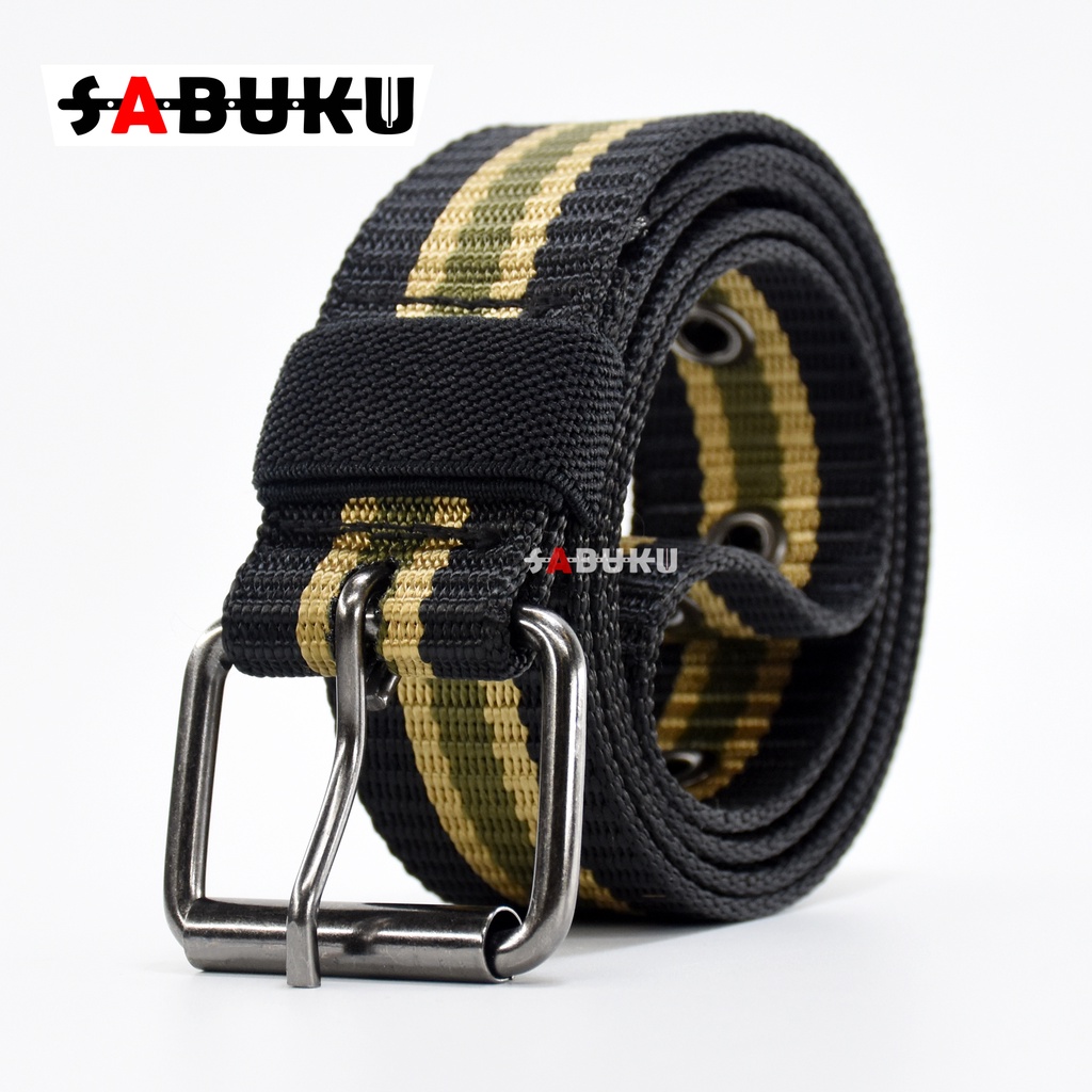 Ikat Pinggang Pria Canvas Sabuk Canvas Stripe Tali Nylon Kanvas Gesper Sabuk Pria Men Blet - 192