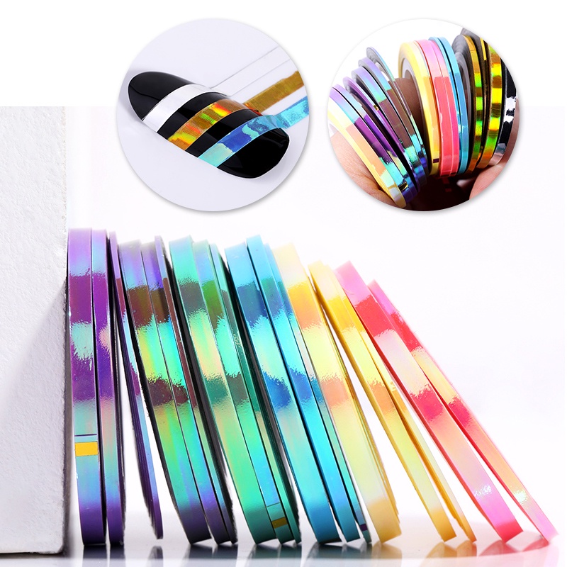 Stiker Strip Foil Gel Glitter 10 Warna Untuk Dekorasi Nail Art