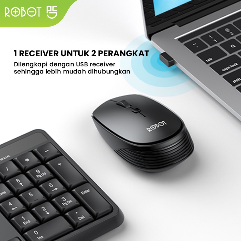 ROBOT Portable Mini Wireless Set Combo Keyboard and Mouse KM3100 Original Garansi 1 Tahun