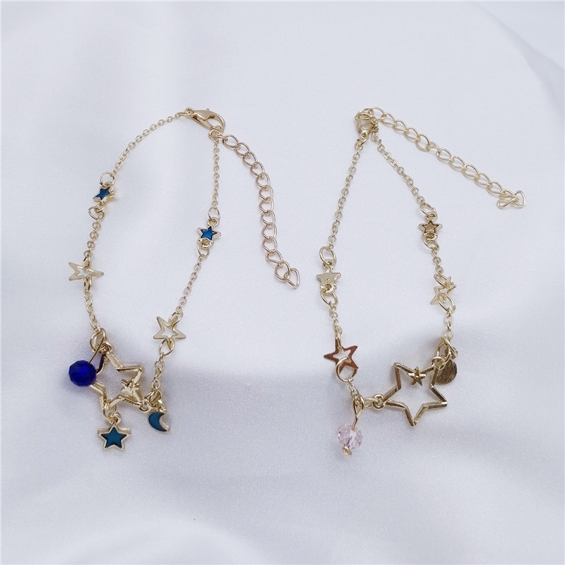 COD❤Korea Bintang Gelang Bulan Lucu Liontin Gelang Wanita Fashion Perhiasan Aksesoris  Tri