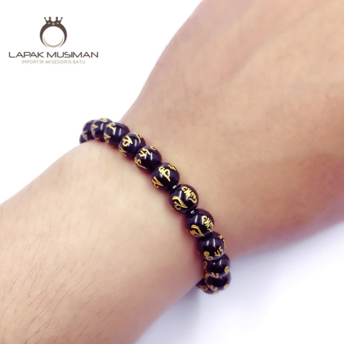 [Bayar di Tempat] Gelang Pria Wanita Batu Onyx Ukir Mantra Buddha