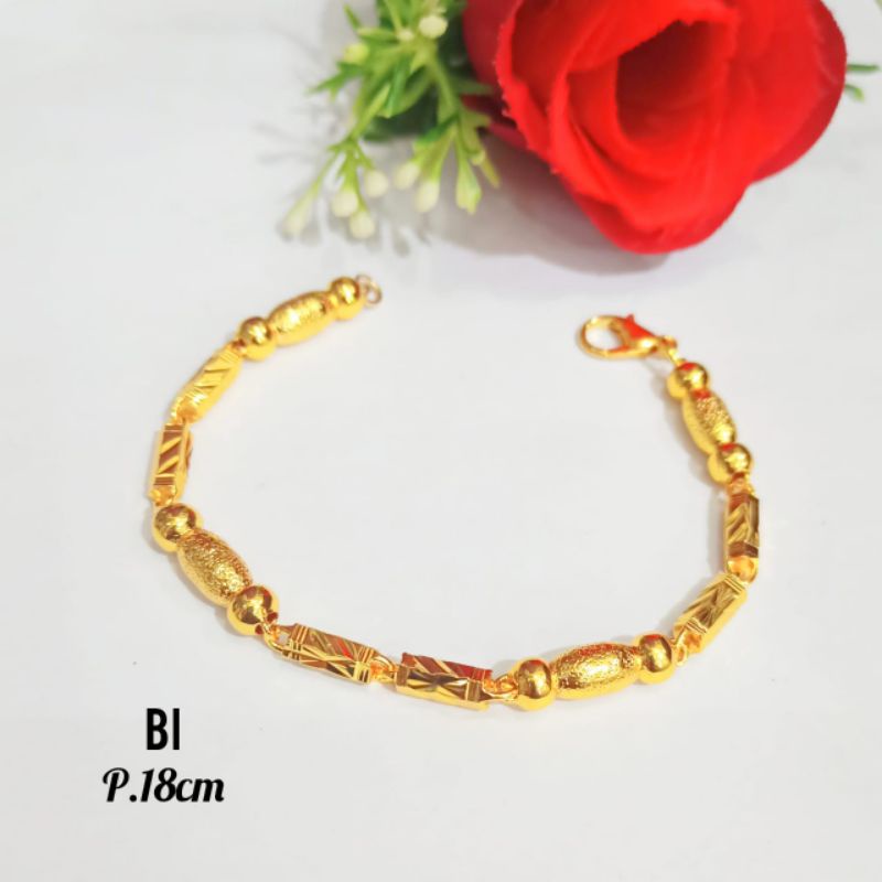 Gelang rantai bambu ukir emas 24k elegan dan simple/tidak karat/termurah/terlaris(COD)