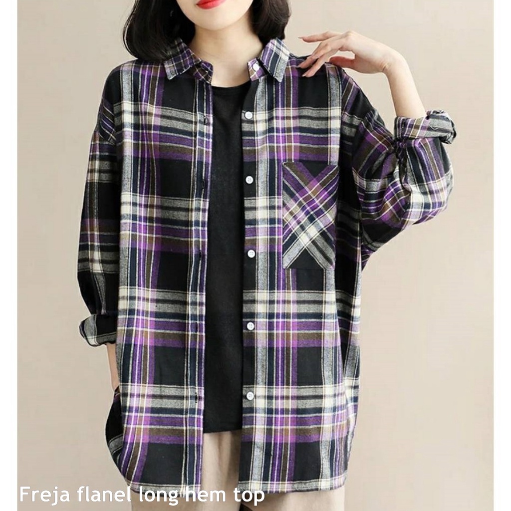 Freja flanel long hem top - Thejanclothes