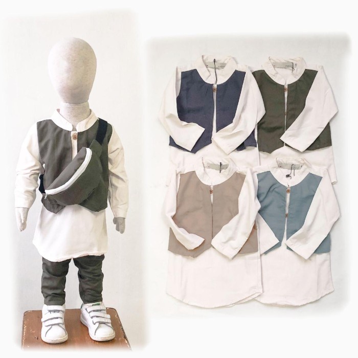 MURAH Setelan Baju Koko Baby Kurta Pakistan Bayi Laki Laki Lengan Panjang - Army, S ( 6-12M )