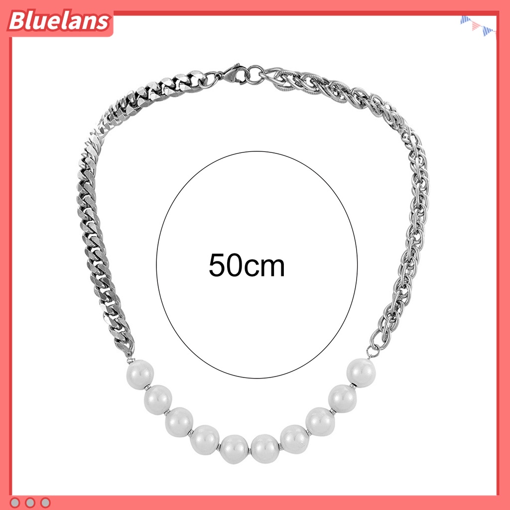 Kalung Choker Bahan Stainless Steel Polished Aksen Mutiara Imitasi Untuk Pria