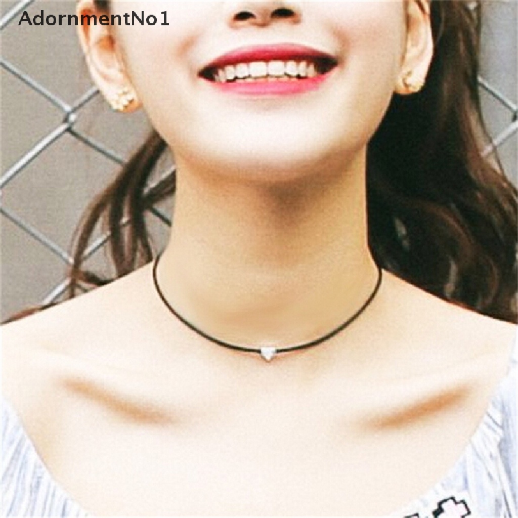 (AdornmentNo1) Kalung Choker Kulit Imitasi Liontin Hati Gaya Vintage Untuk Wanita