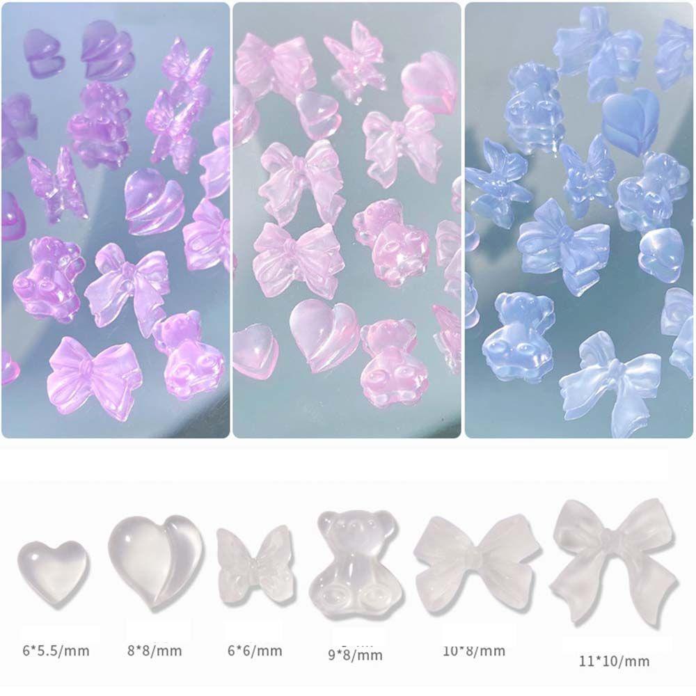 AUGUSTINA Agustina Kristal Nail Art Perhiasan 3D Fashion Cahaya Mengubah Bor Kuku Flatback Nail Permata Peach Transparan Beruang Nail Art Aksesoris