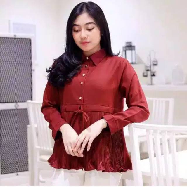 BLOUSE PLISKET KANCING TALI KERUT (BIG DISC)