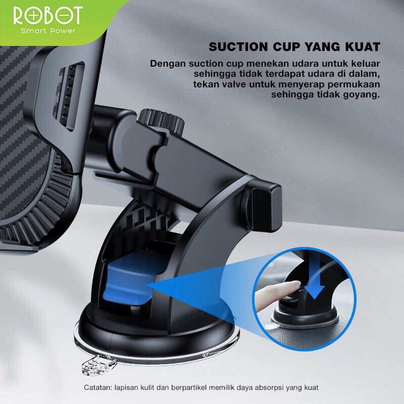 ROBOT RT-CH12 Suction Cup Automatic Lock 360 ° Universal Car Holder Black Original - Garansi 1 Tahun