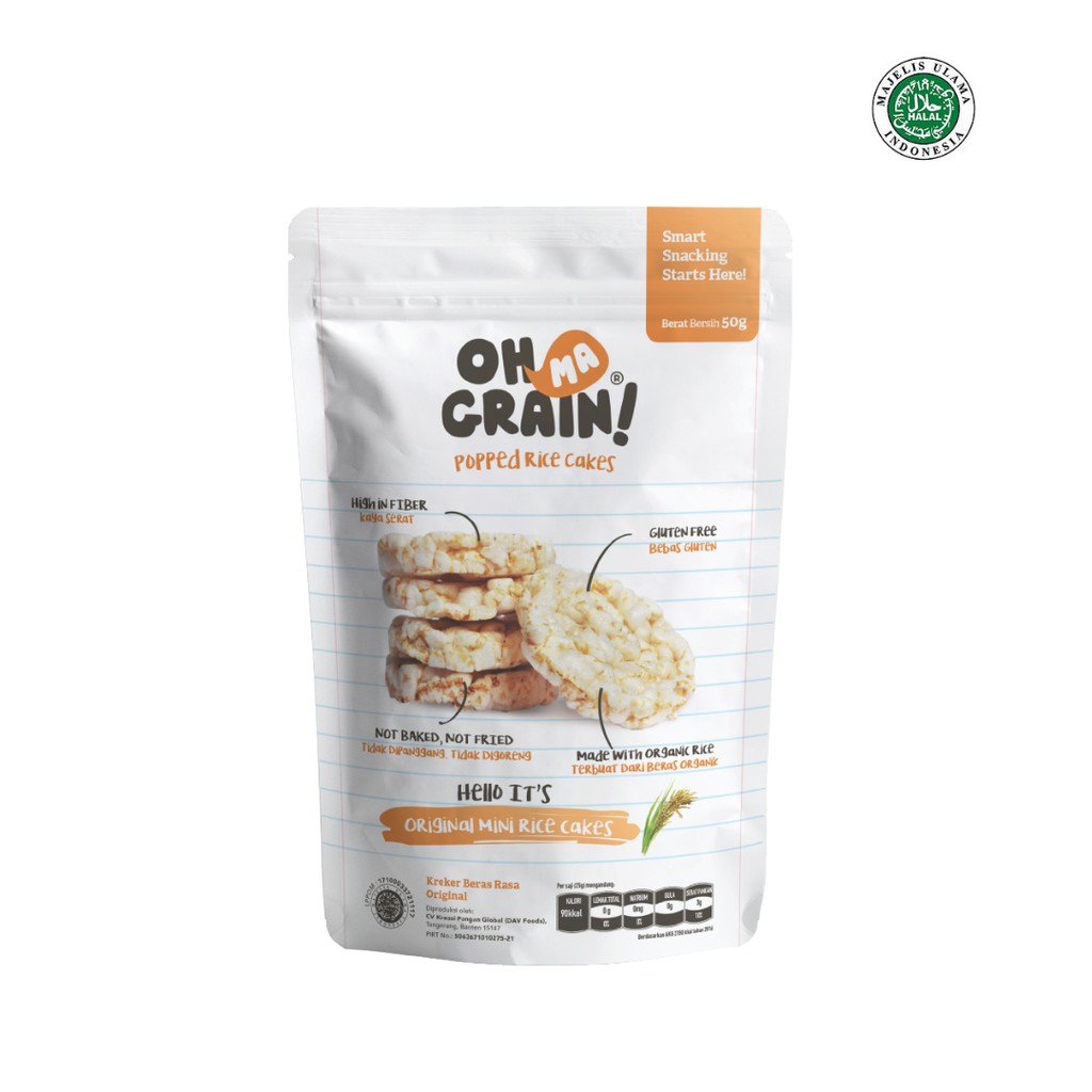 Oh Ma Grain, Organic Brown Rice Cakes Plain (No Gulgar) 45 gr