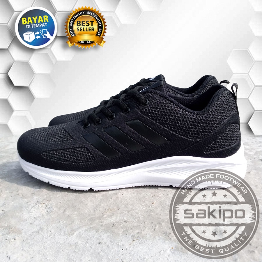 PROMO 8.8 !! SEPATU OLAHRAGA JOGGING HITAM SOL PUTIH RINGAN DIPAKAI TERBARU / SEPATU SEKOLAH HITAM BERTALI / SEPATU SNEAKERS HANGOUT KERJA SENAM OLAHRAGA AEROBIK / SAKIPO