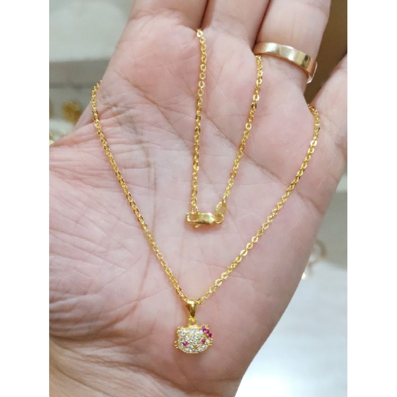 KALUNG NORI ANAK + LIONTIN HELLOKITTY ( PERAK 925 ) LAPIS EMAS 24K