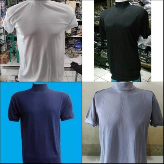 Kaos Dalam Hitam Putih Abu Biru Kerah Leher Tinggi Polos Lengan Pendek
