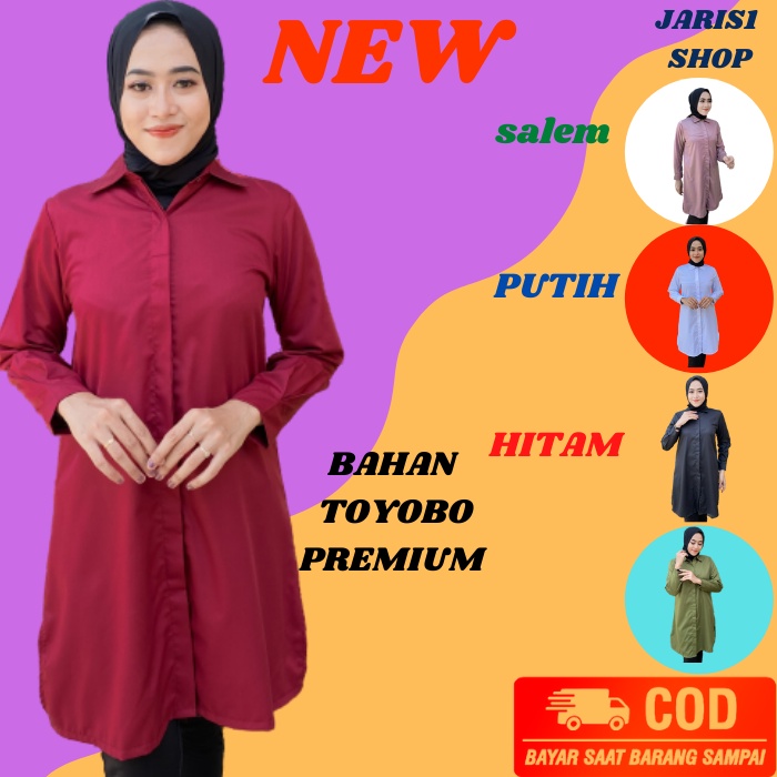 Kemeja Tunik Panjang Wanita Muslim Kekinian Baju Cewek Dewasa Kekinian Fashion Korean Style Muslimah
