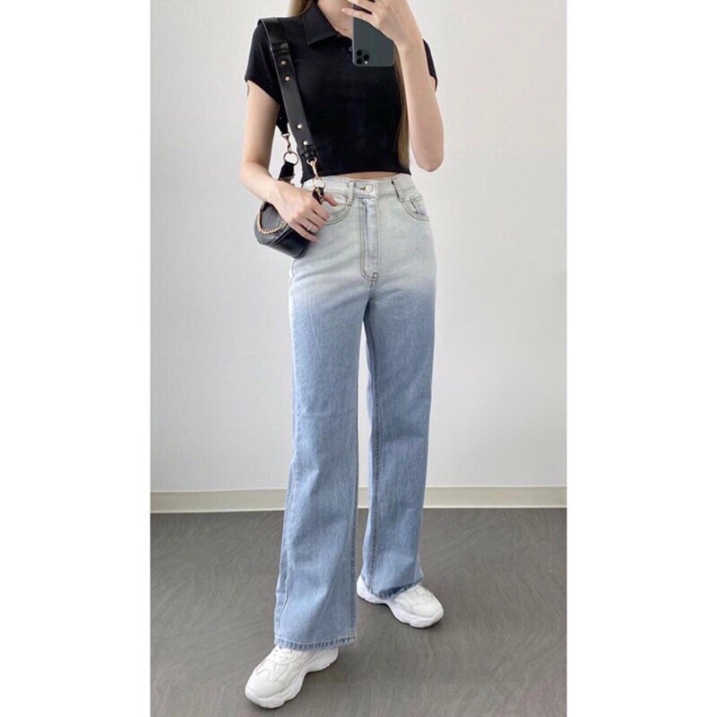 JEANS LOOSE HIGHWAIST OMBRE TWO TONE JENNIE | JEANS KULOT HIGHWAIST PANJANG TWOTONE LOSE