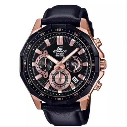 Jam Tangan Casio Edifice Leather Black Type EFR-554 List Rose Gold