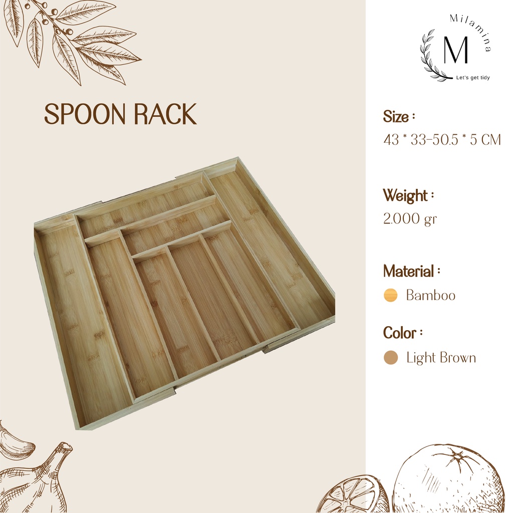 Rak Sendok Bambu Expandable/ Rak Bambu Termurah/Organizer Sendok/ Tempat Sendok/ Organizer Laci/ Rak