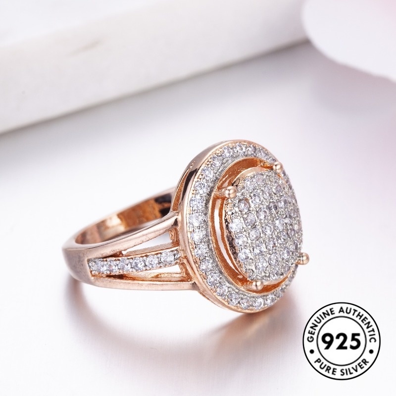 Cincin Berlian Penuh Bahan S925 Silver Warna Rose Gold