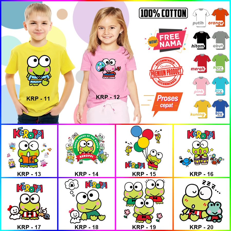 Baju Kaos ANAK DAN DEWASA KEROPPI COUPLE (FREE NAMA)