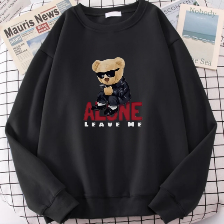 Basic Sweater Dewasa Teddy Bear Alone Leave Me Bahan Fleece Tebal Halus