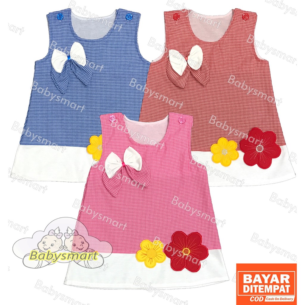 Babysmart - Dress Baju bayi/Anak Perempuan motif 2 BUNGA PLANET KIDS usia 0 -12 bulan / Pakaian anak