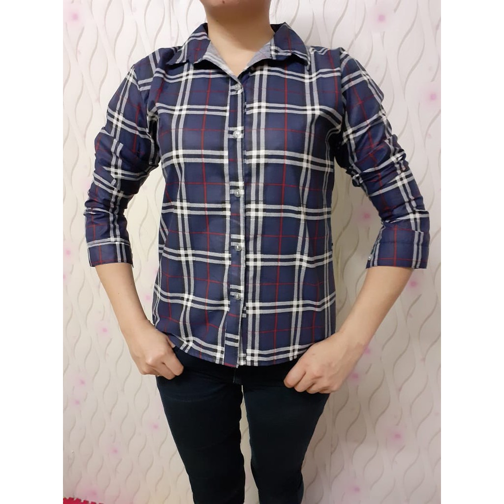 westylis Kemeja Wanita Kotak / Kemeja Burbery Wanita Lengan Panjang 2W / Size L Fit XL /Kemeja Pesta-2