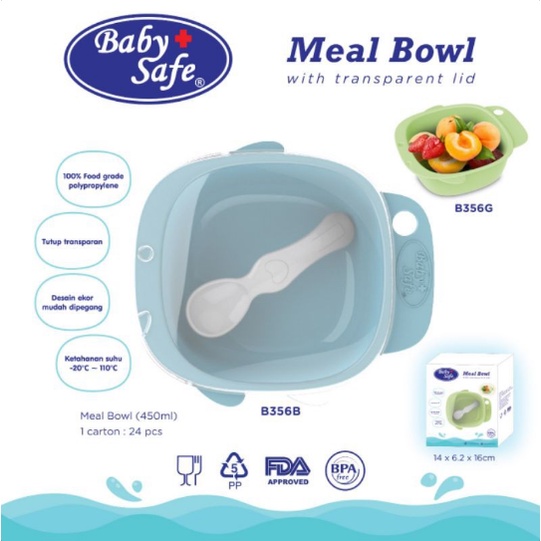 Baby Safe Wadah Makan Anak Bayi Meal Bowl with Transparent Lid B356