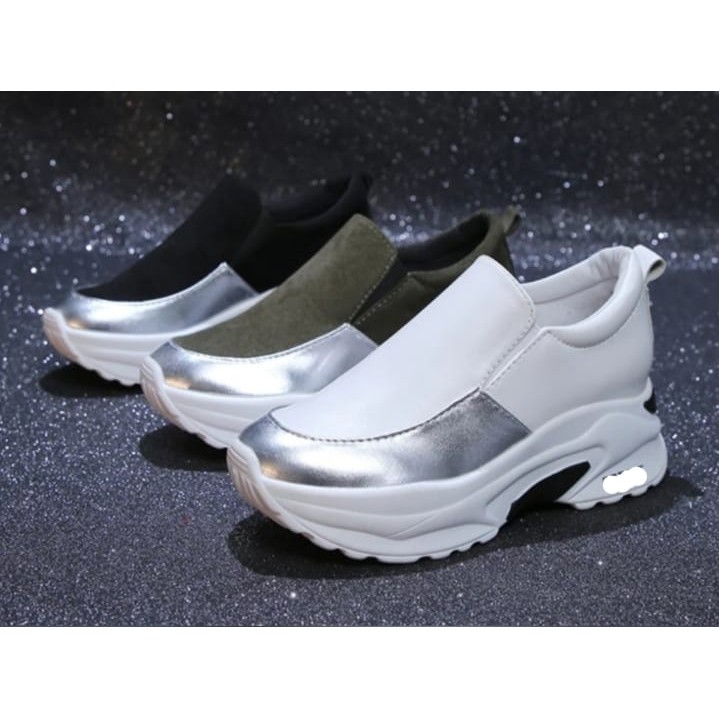 SEPATU FASHION WANITA SNEAKERS CASUAL LEATHER METALIC-1