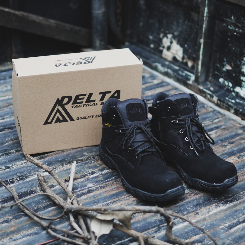 BEST SELLER !! SEPATU SAFETY BOOTS PRIA DELTA CORDURA TACTILCAL SEPATU UJUNG BESI CREAM-HITAM