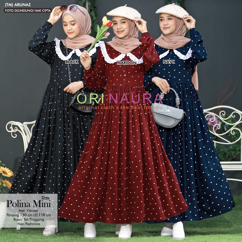 POLINA mini midi dres gamis muslim original produk by ori naura baju gamis midi dress terbaru