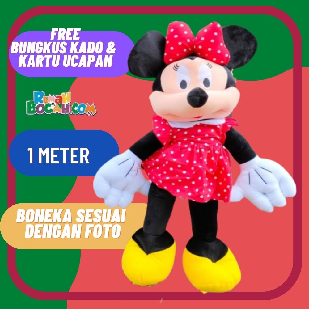 Boneka Minnie Mouse 1 Meter Jumbo Besar Boba Karakter Minnie Mouse untuk Kado Ulang Tahun Anniversar