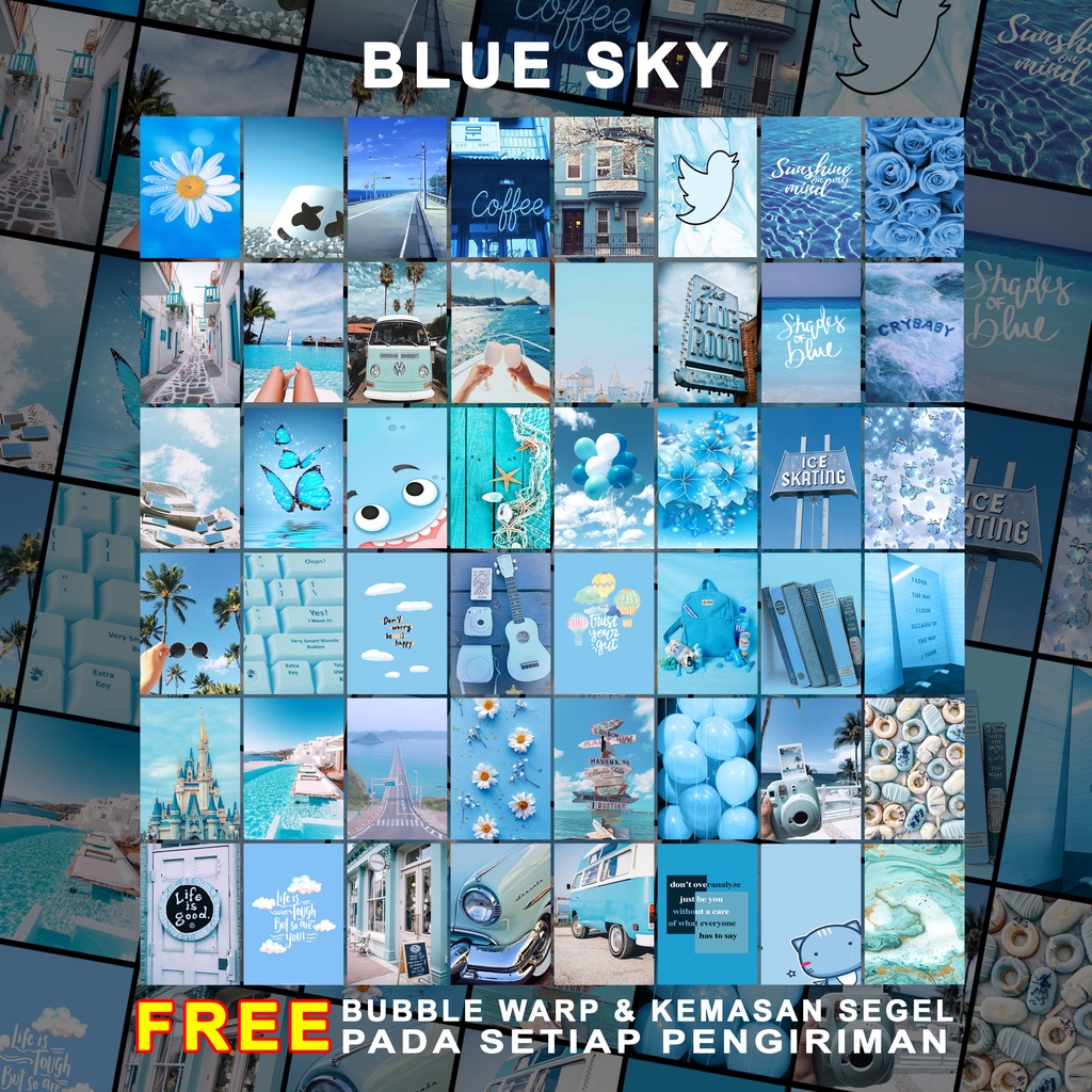 (48 PCS) Poster Dinding Aesthetic | Poster Dinding Aesthetic Blue Sky Series