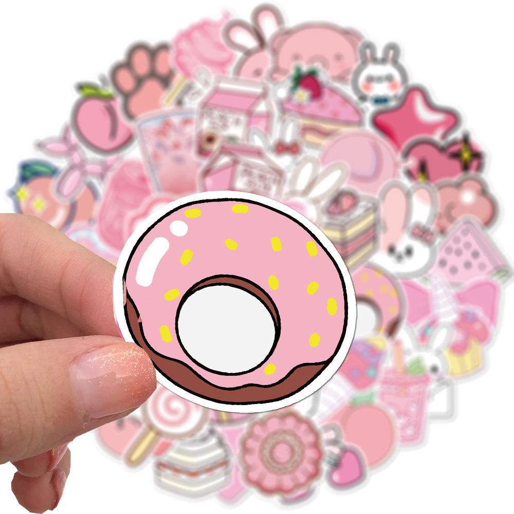 50pcs Stiker Motif Kartun Warna Pink Bahan Pvc Tahan Air Removable Untuk Dekorasi Laptop Kulkas