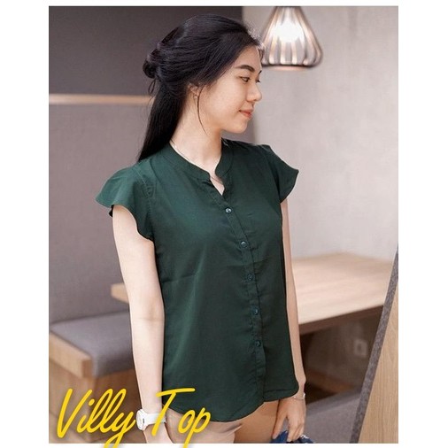 BLOUSE ATASAN PAKAIAN WANITA BLOUSE VILLY BAHAN TWISTCONE WARNA HIJAU ARMY KUALITAS BAGUS MURAH