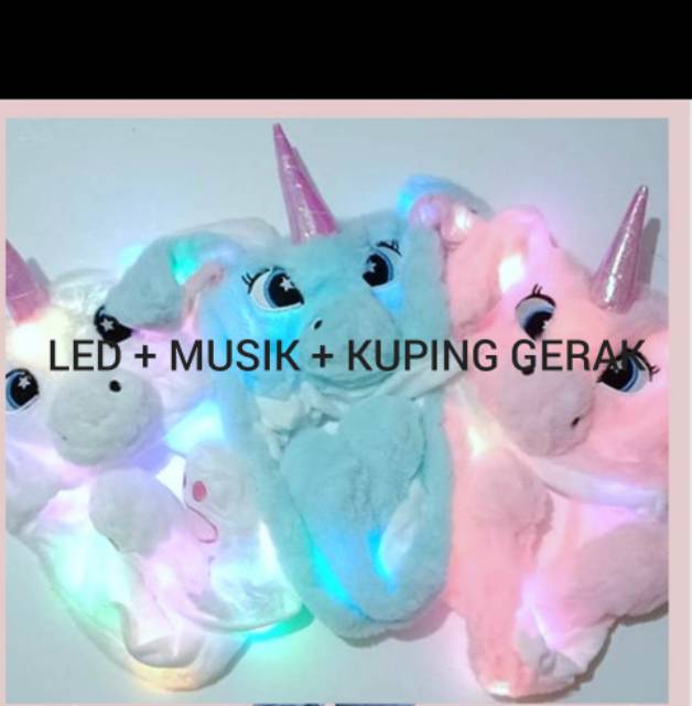 topi unicorn kuping gerak hat bunny LED MUSIC