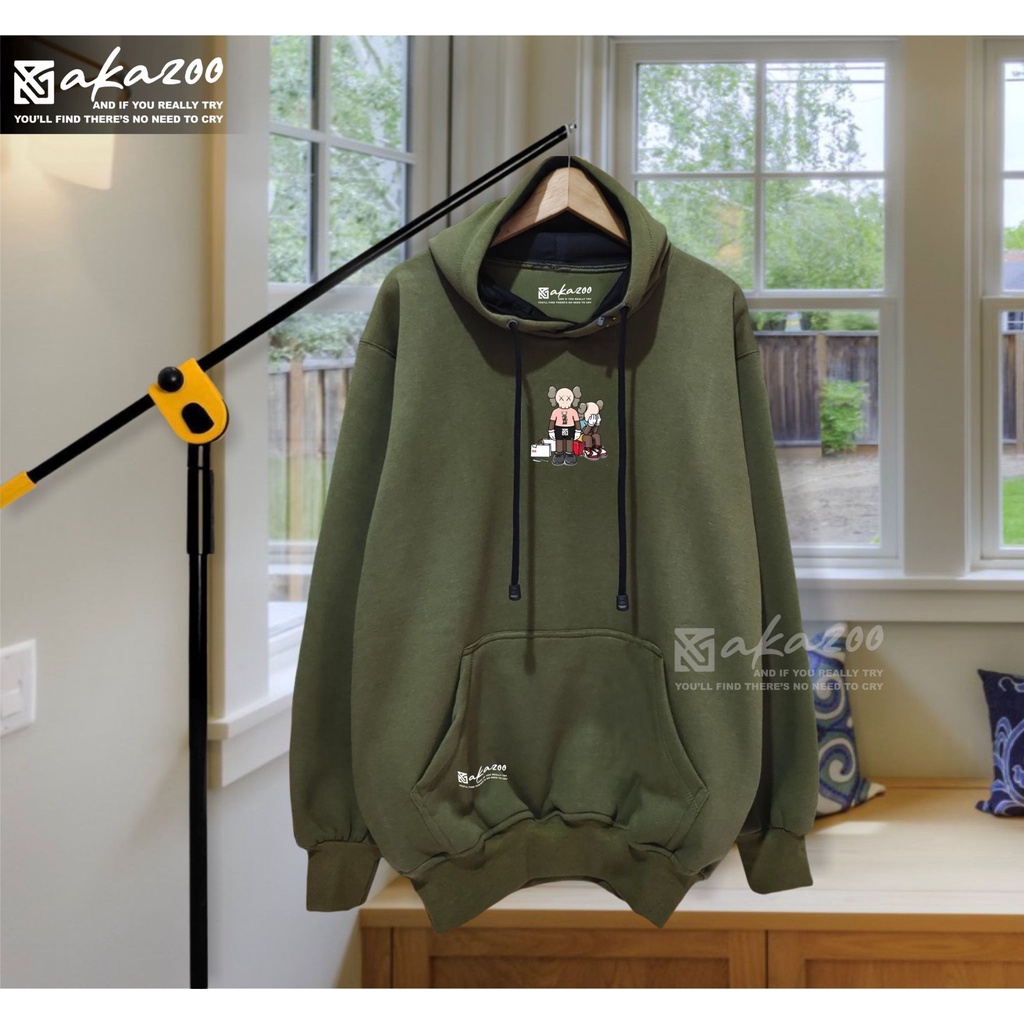 hoodie cowok distro premium ori akazoo warna hitam GAMBAR MIMIN logo akazoo  sweater oversize