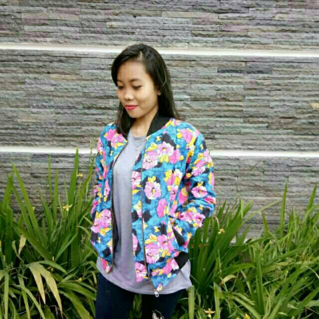 Jaket Bomber Cewek Motif Bunga Flower / jaket bomber fullprint / fashion wanita / jaket jeans
