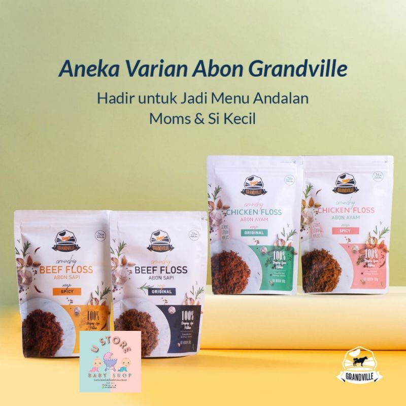 Abon sapi grandville / abon ayam crunchy grandville / abon untuk Mpasi non MSG, non pengawet / Grandville abon sapi ayam original