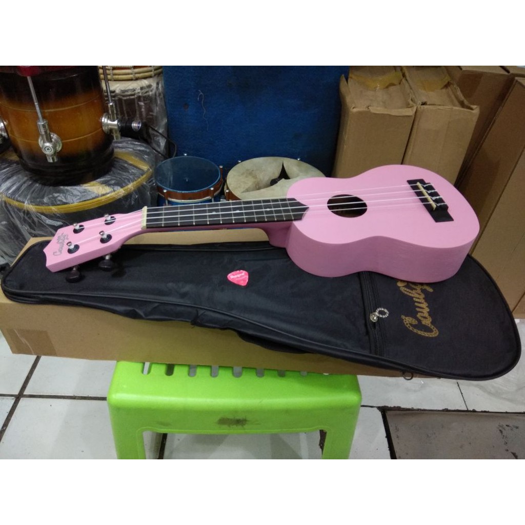 Ukulele Soprano Merk Cowboy Original Tipe UK-21 PK Warna Pink Bonus Tas Senar Pick Murah Jakarta