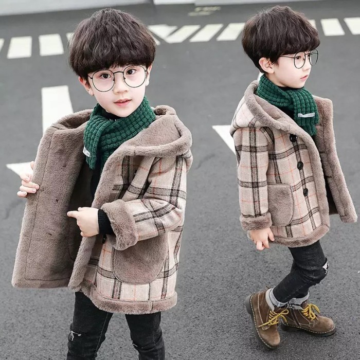 Coat Anak Bulu Tebal untuk Winter Musim Dingin dengan Hoodie