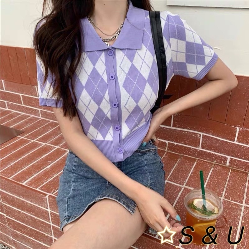 CROP TOP/Sweater crop /Sullivan Sweater Argyle / sweater ootd sullivan lilac tebal halus