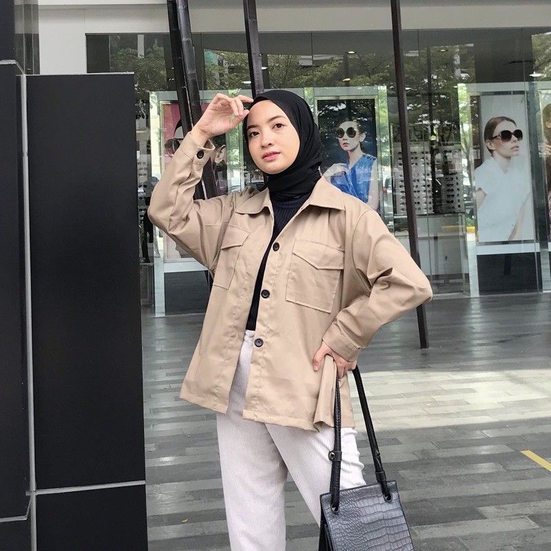 Gifdox Outer Naomi Jacket Drill | Outerwear | Blouse | Atasan Wanita | Kemeja Polos