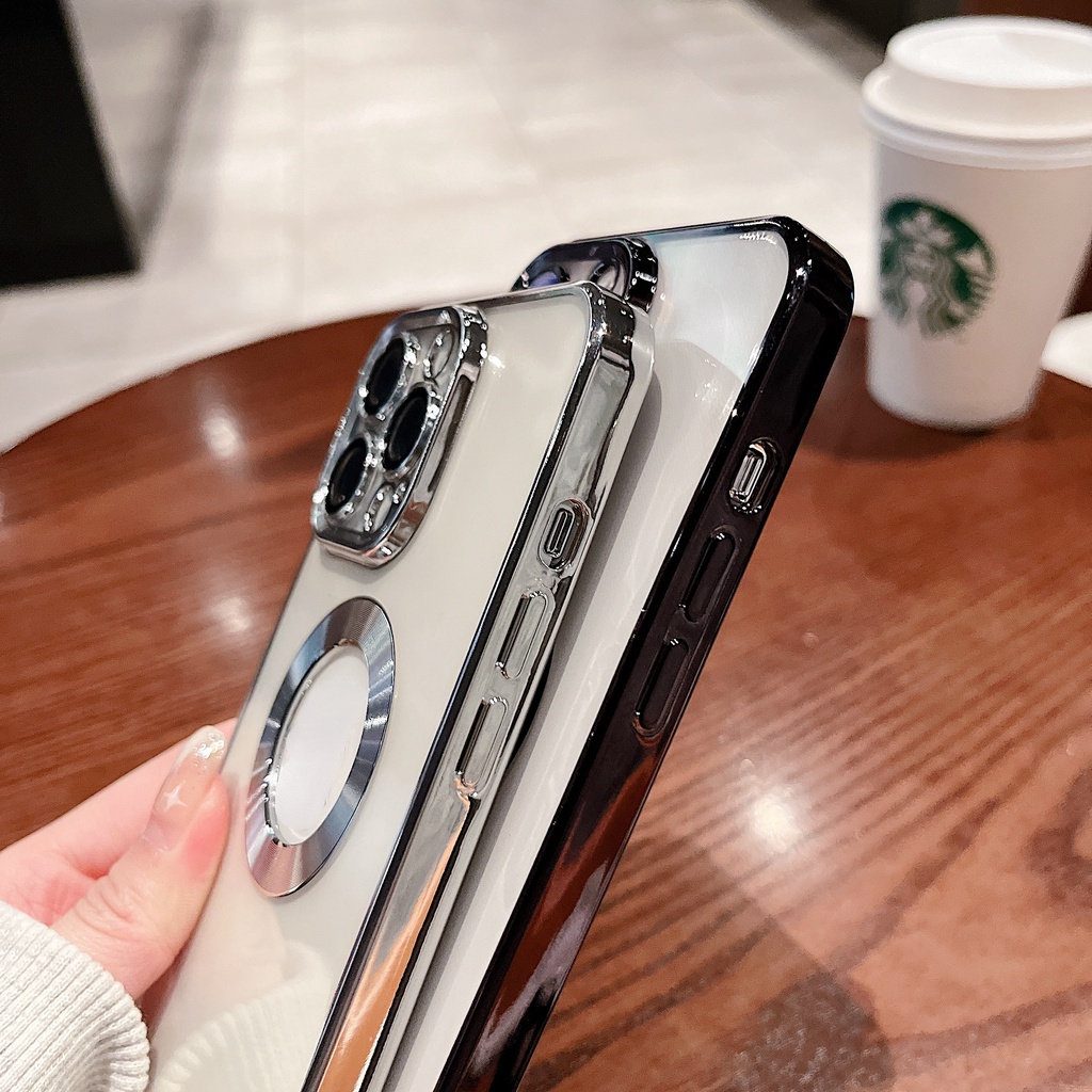 Soft case Pelindung Lensa Kamera Bahan TPU Transparan Magnetik Untuk iphone 14 pro max 12 13 11 pro max