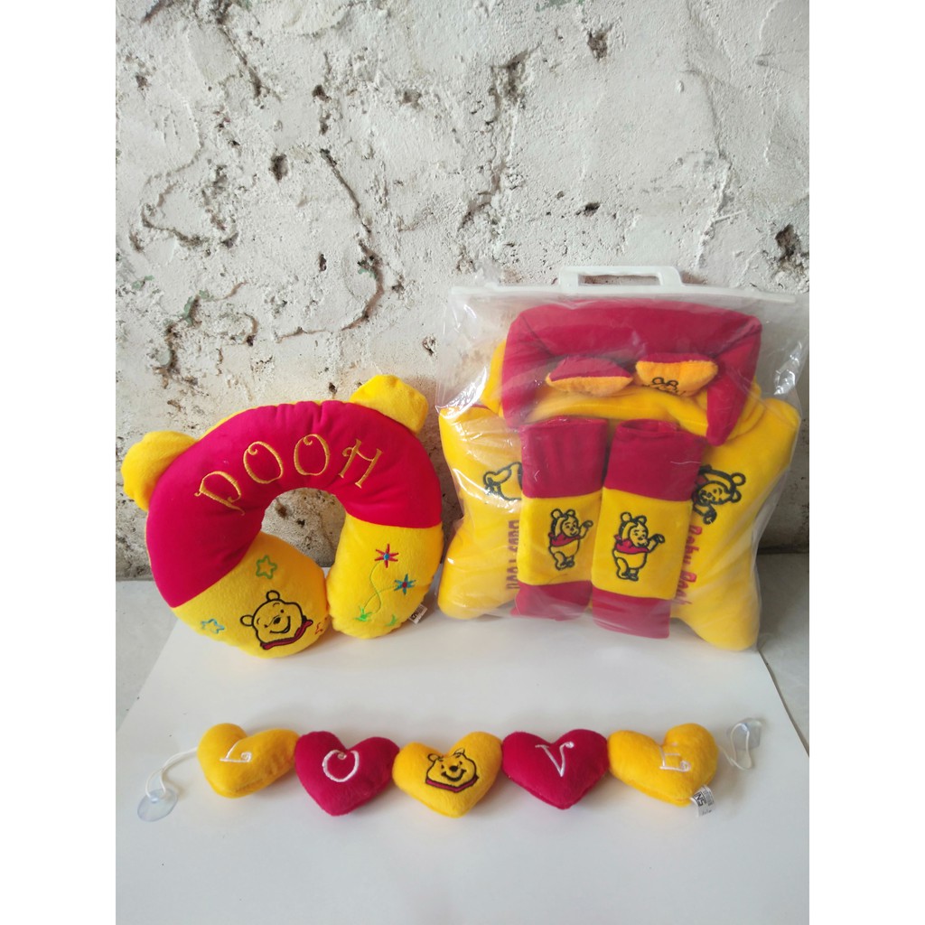 Set Interior Mobil Karakter Pooh - 3in1 - Renceng Love - Bantal leher - Cars Set Mobil Karakter