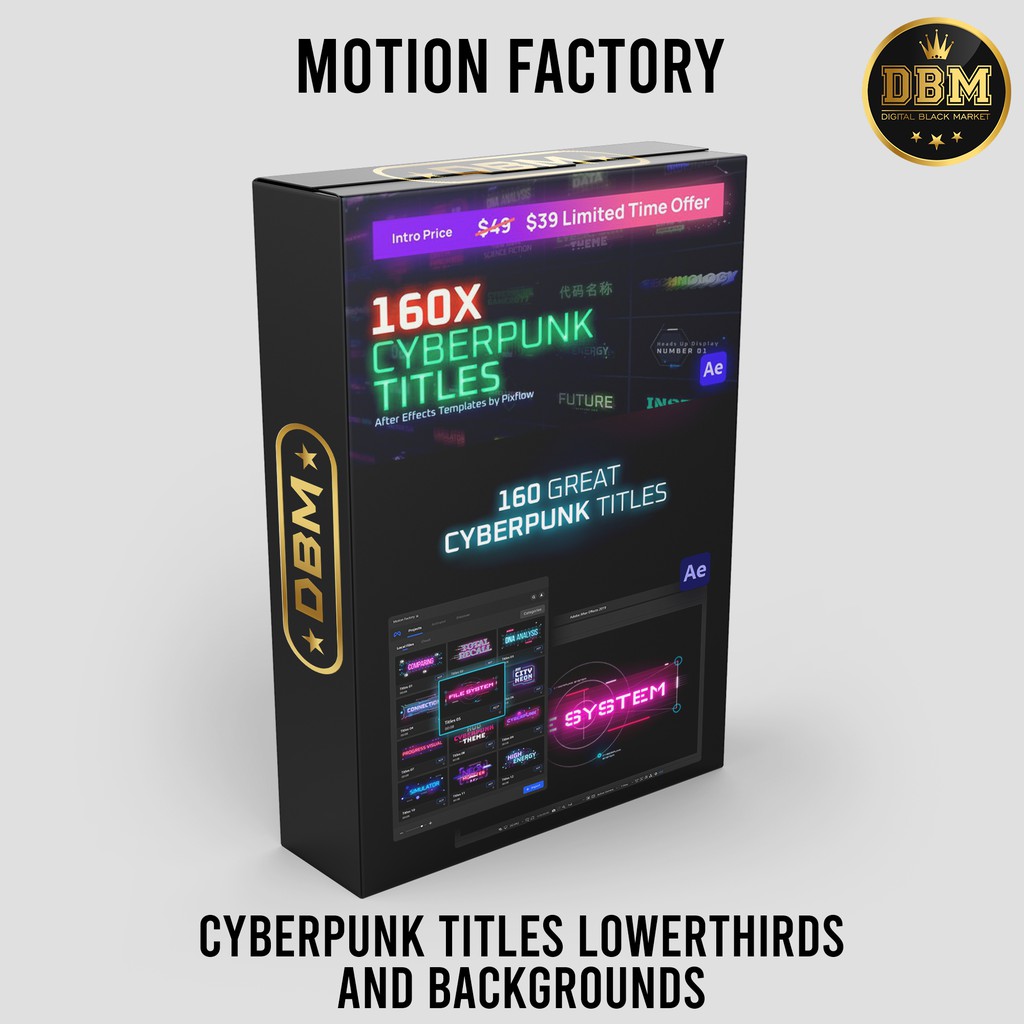 Motion Factory - Cyberpunk Titles Lowerthirds and Backgrounds - After Effect (Extension)