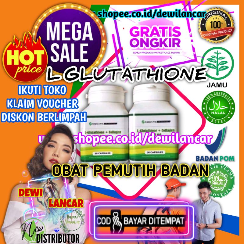 OBAT PEMUTIH BADAN L-GLUTATHIONE+ COLLAGEN 600MG ASLI 100% ORIGINAL OBAT PENCERAH KULIT WAJAH BADAN 
