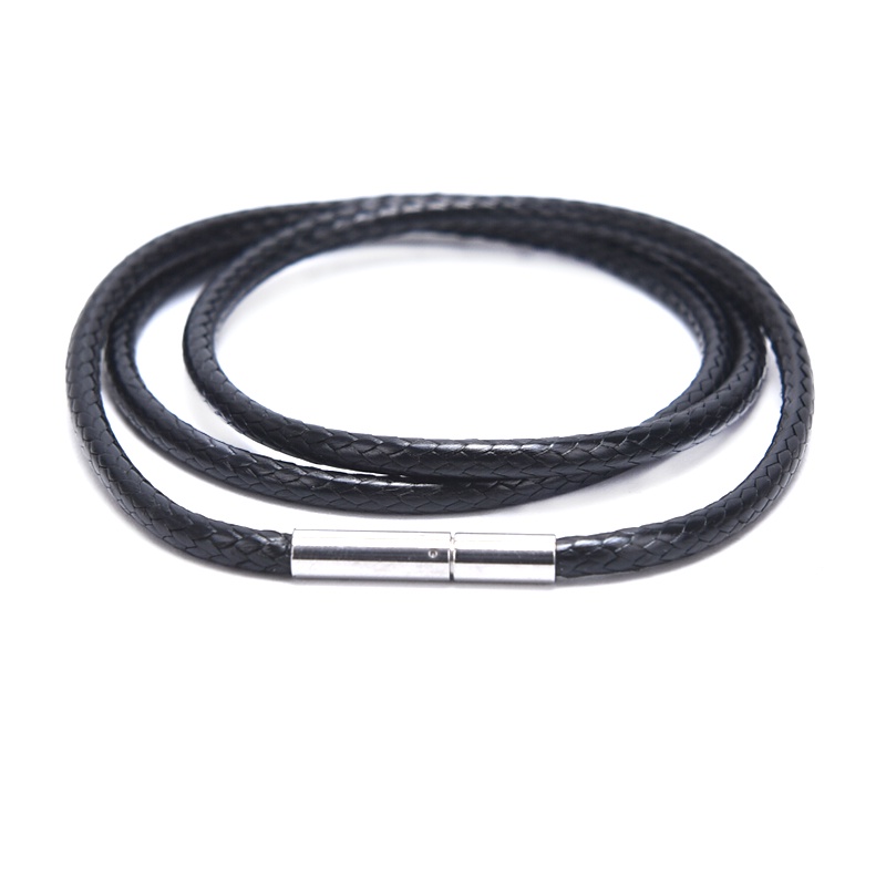 Kalung Choker Bahan Kulit Wax Dengan Gesper Stainless Steel Warna Hitam