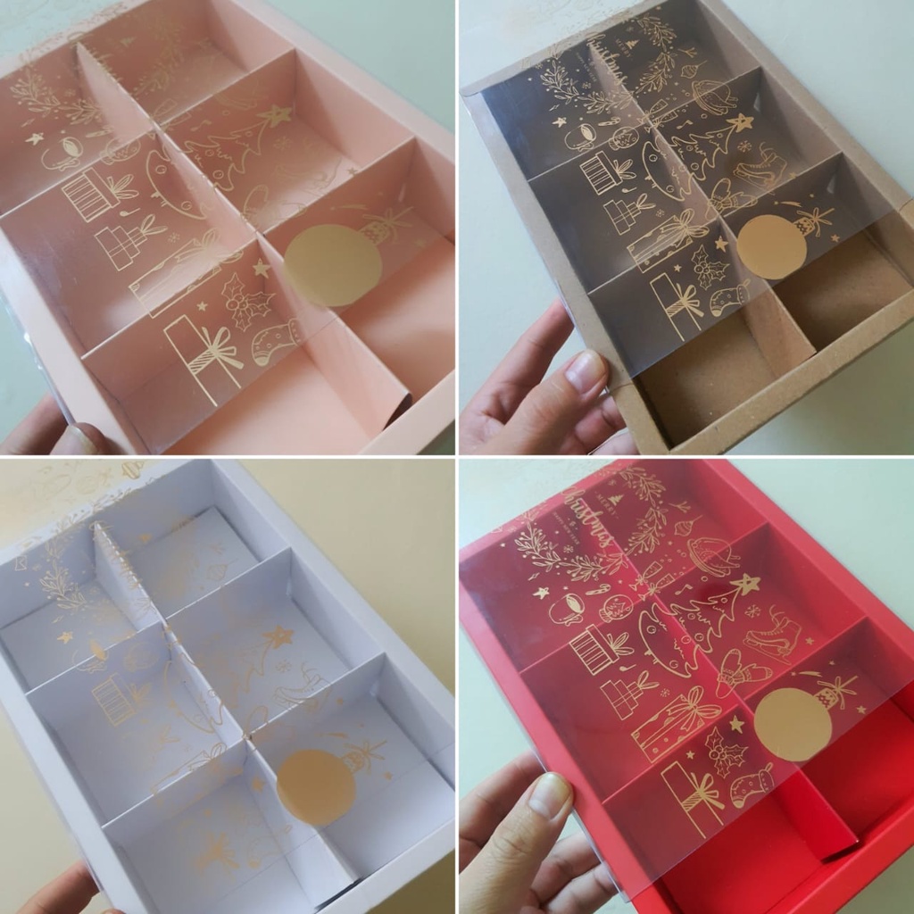 

(5 Pc) Box Pie Sekat 6 Dus Natal Hampers Christmas Packaging Eggtart Fruit Cheese Pie