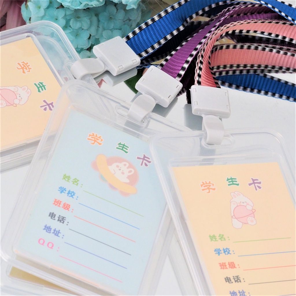 Lanyard ID Card Holder Korea 2 Sisi Name Tag Tempat Kartu Kerja ID Card Tali Gepeng Warna Cover Plastik Transparan